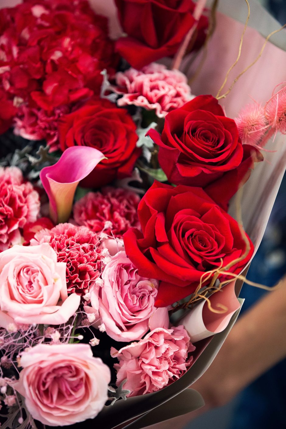 Red Velvet Flower Bouquet, Red Velvet - Premium red roses, garden roses and hydrangea