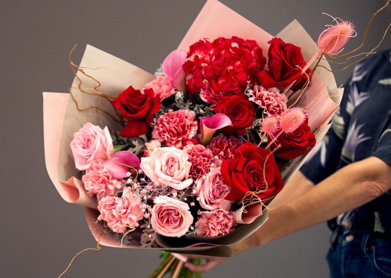 Red Velvet Flower Bouquet, Red Velvet - Premium red roses, garden roses and hydrangea