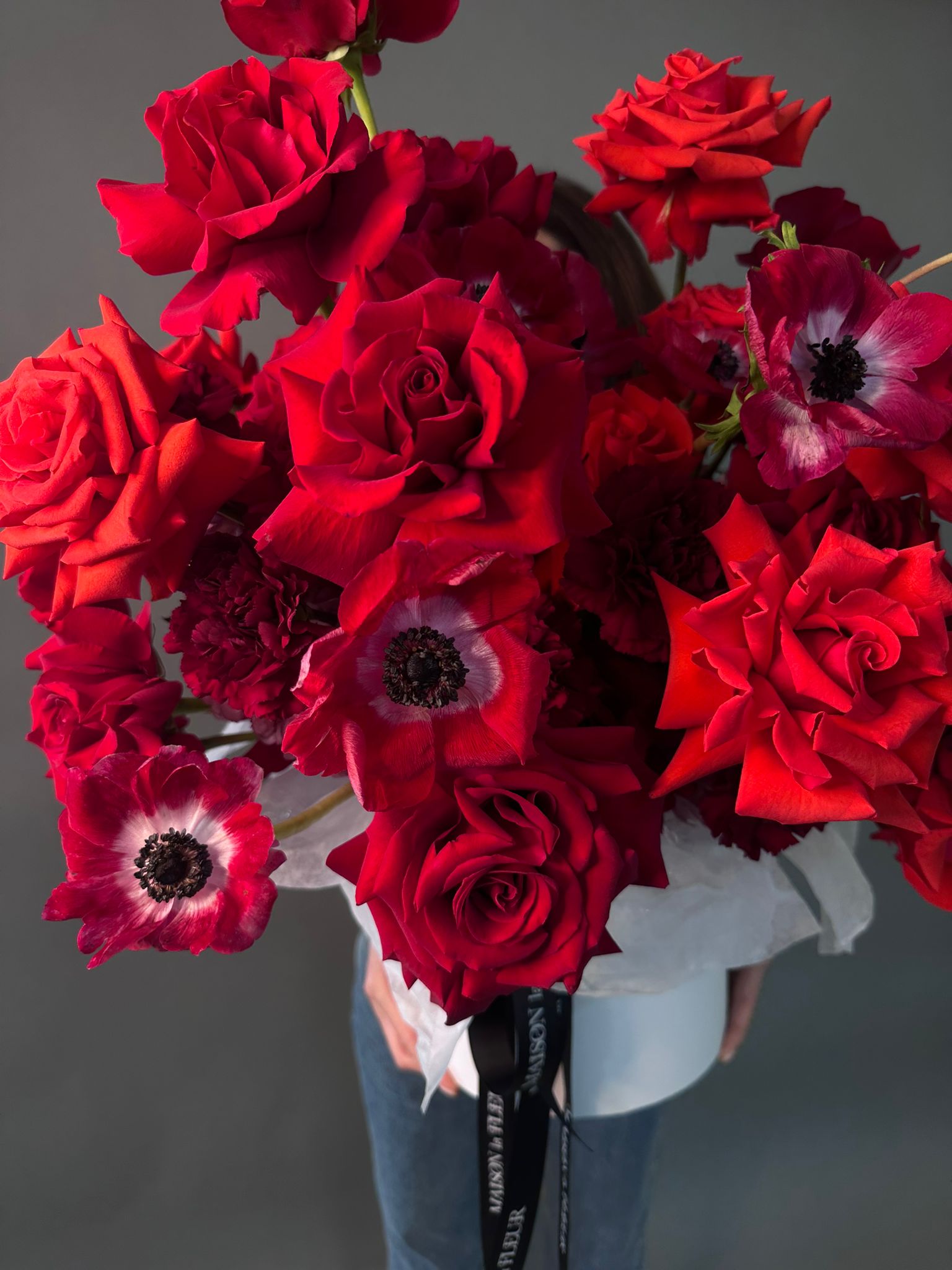 Fresh Red Roses, Red-y for Luv - Premium long stem roses, anemones