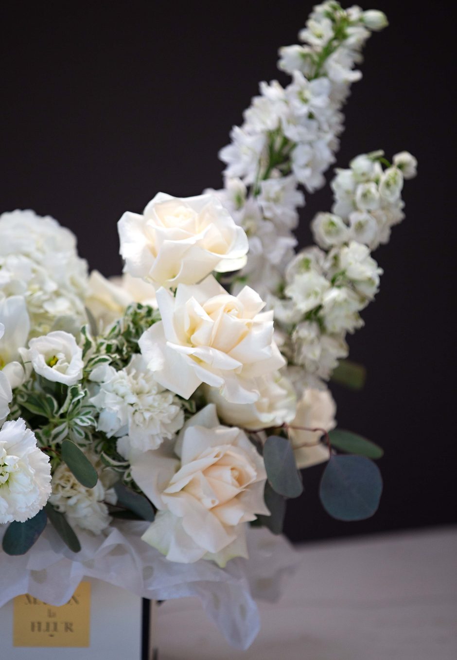White Anemones Bouquet, Spring Awakening - Garden roses, anemones, lilac, long stem premium roses and eucalyptus