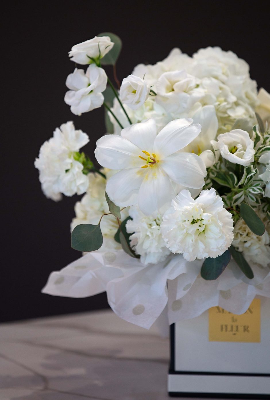 White Anemones Bouquet, Spring Awakening - Garden roses, anemones, lilac, long stem premium roses and eucalyptus