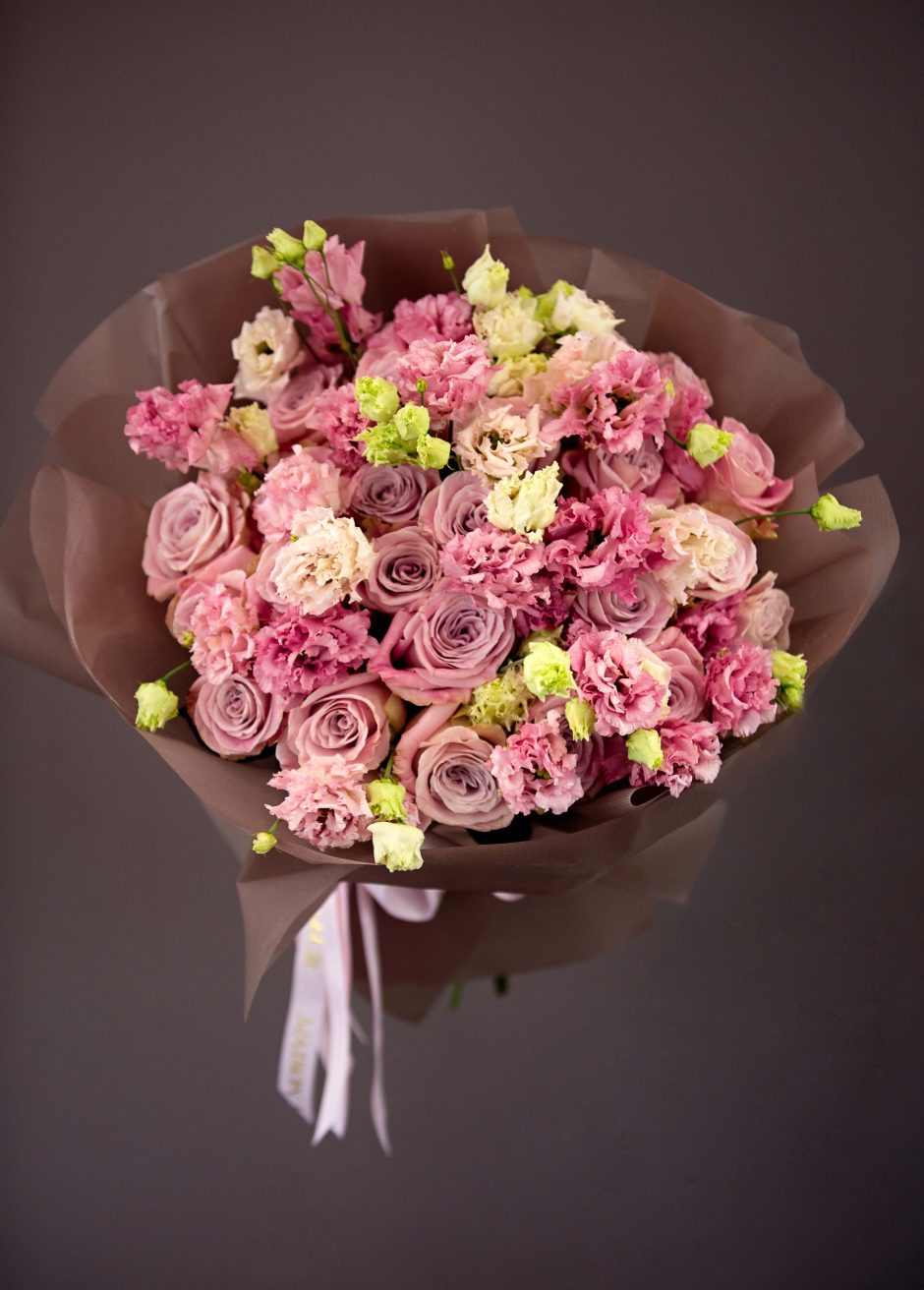 Pink Faith Rose and Fluffy Lisianthus , Sugar Rose - pink faith rose and European fluffy lisianthus