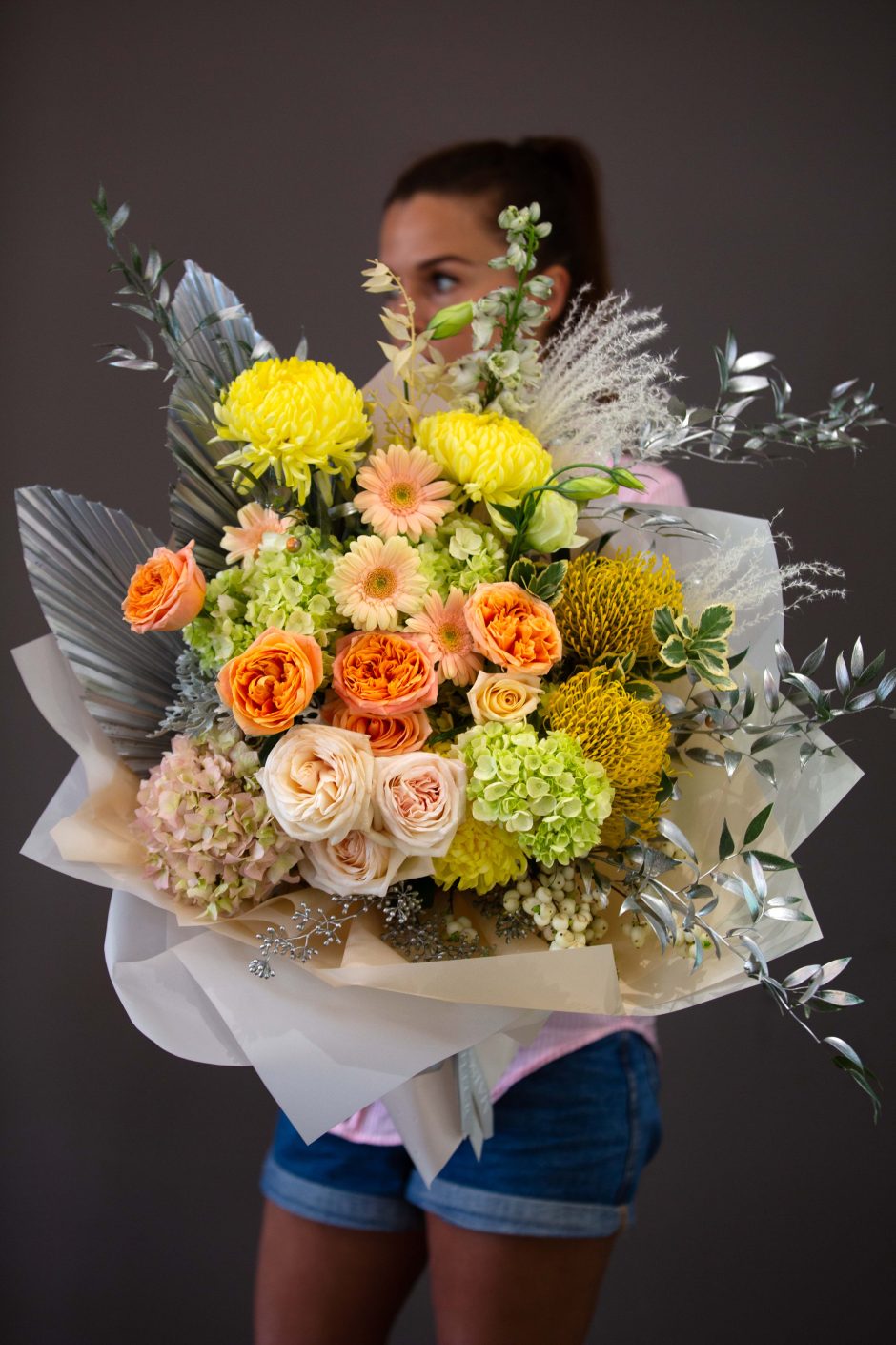 Yellow Roses Bouquet, Sunrise Meadow - Garden roses topped off with eye candy flowers - Maison la Fleur